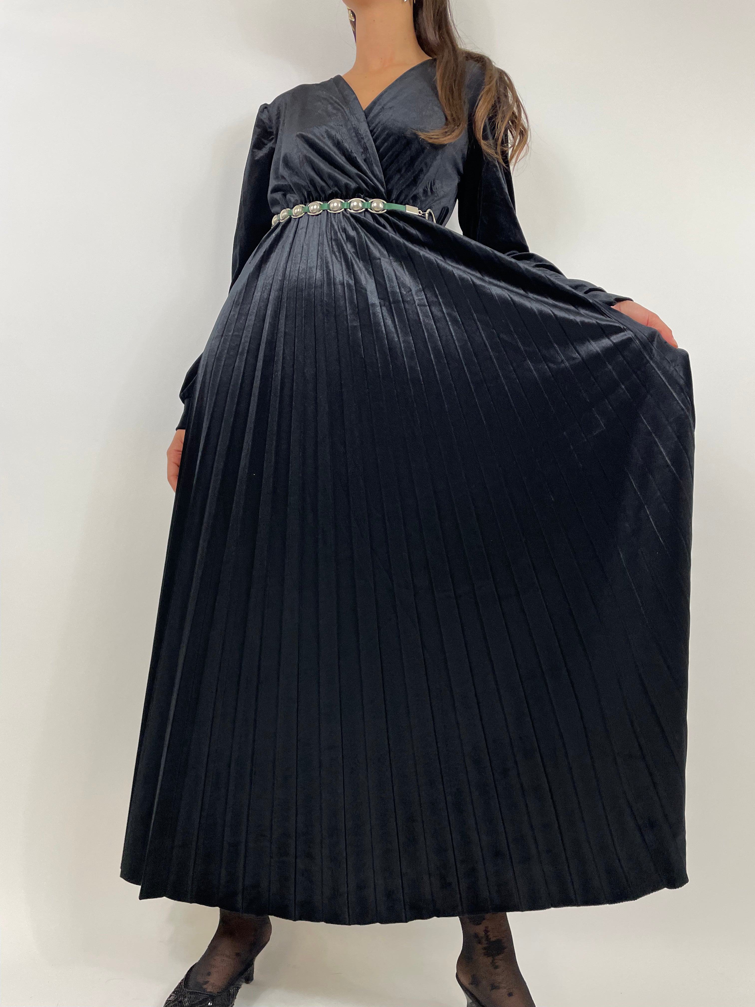 Abito lungo in velluto liscio