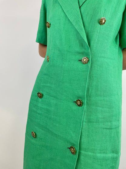 Vestito-longuette-manica-corta-doppiopetto-con-bottoni-a-fiori-colore-verde