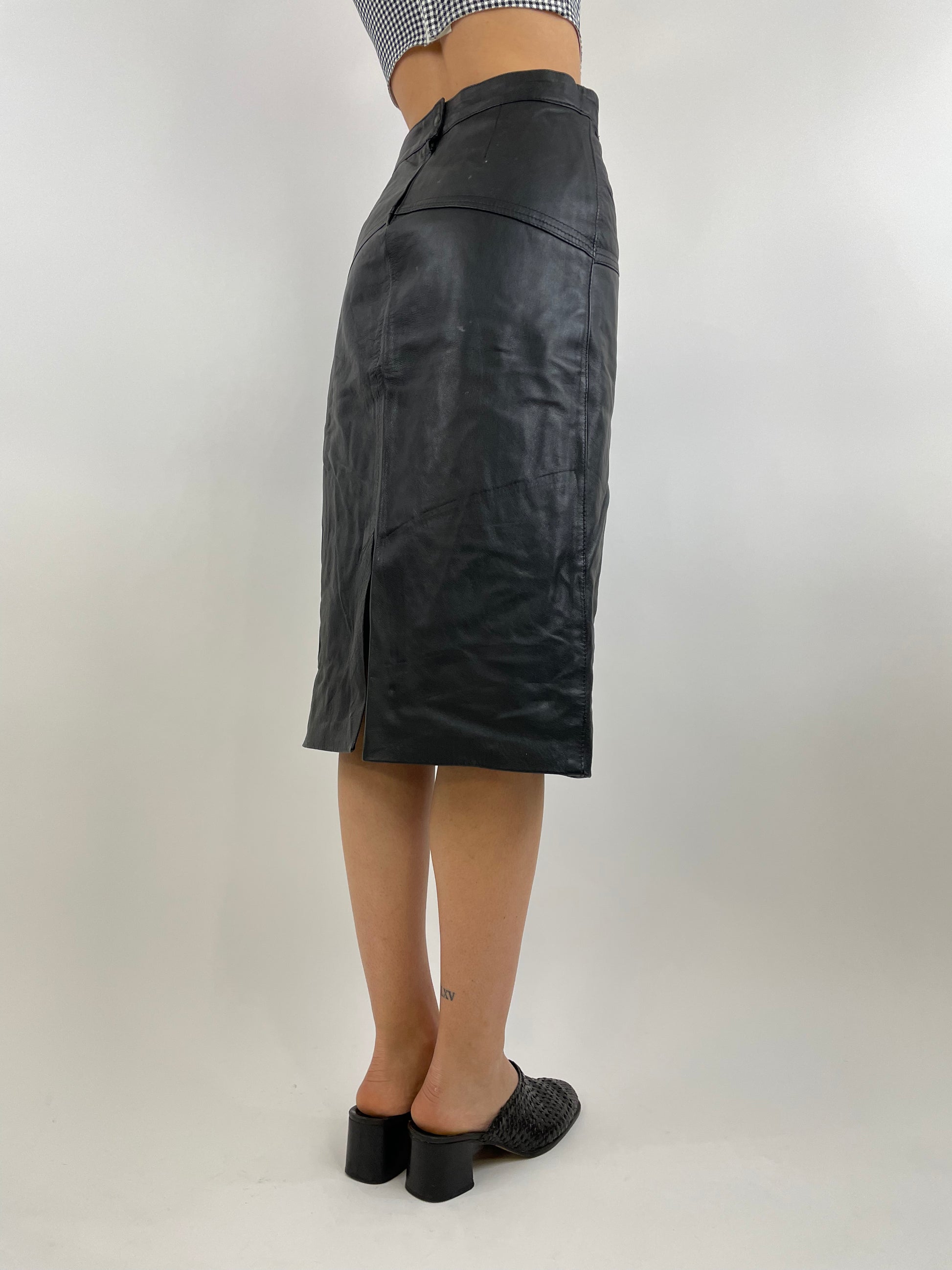 80s black leather skirt clearance
