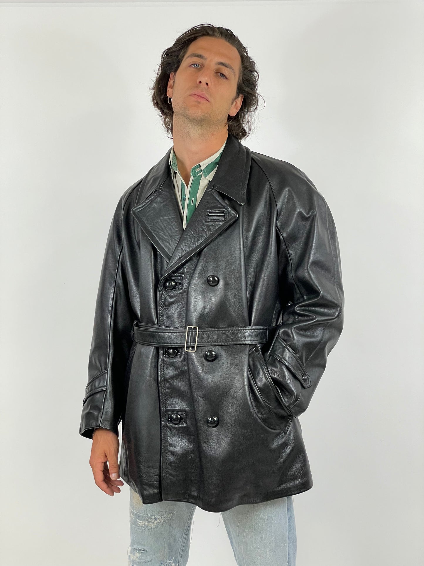 Leather-Coat-vera-pelle-taglia-media-colore-nero-con-cintura