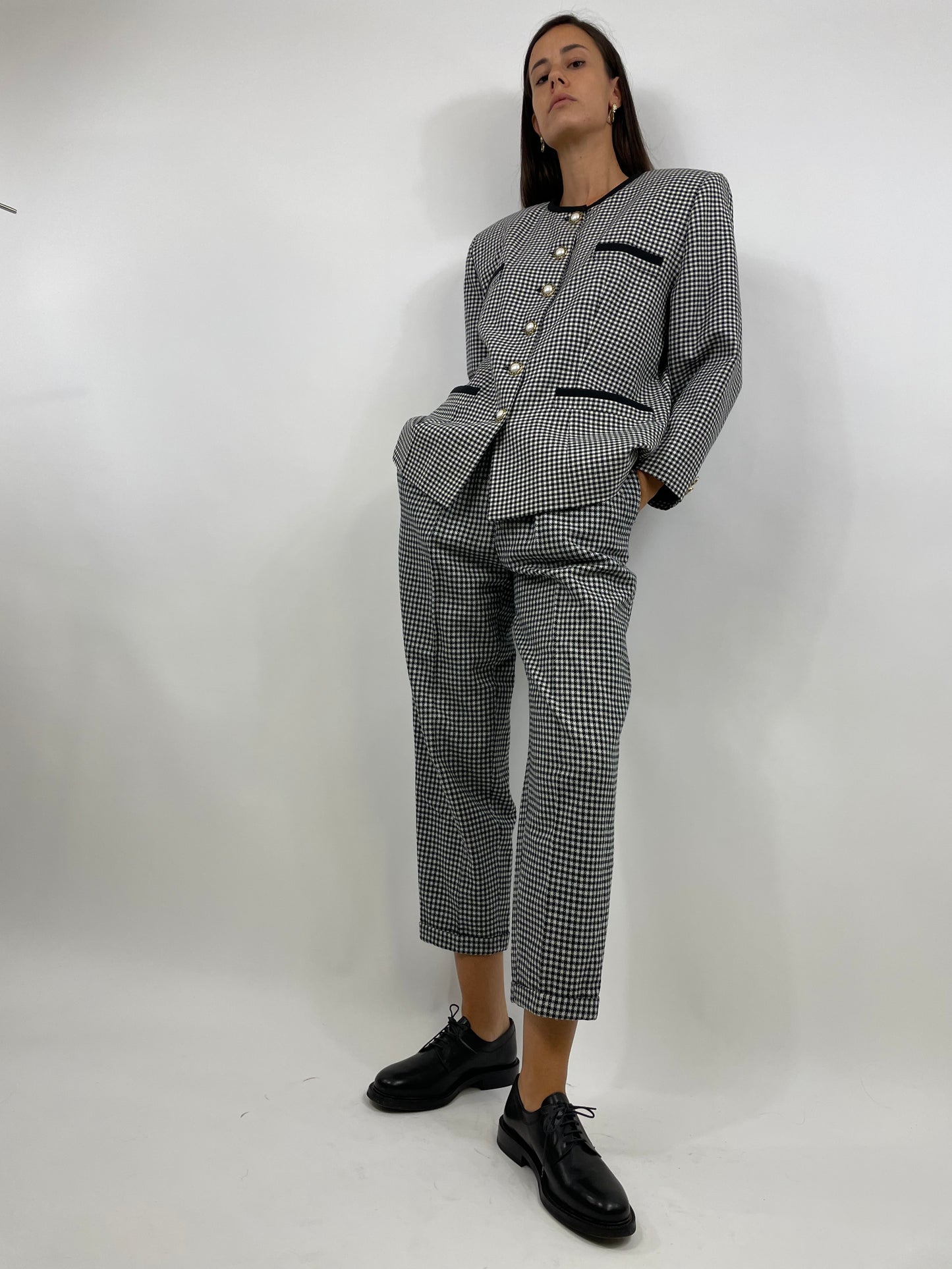 1980s houndstooth wool suit