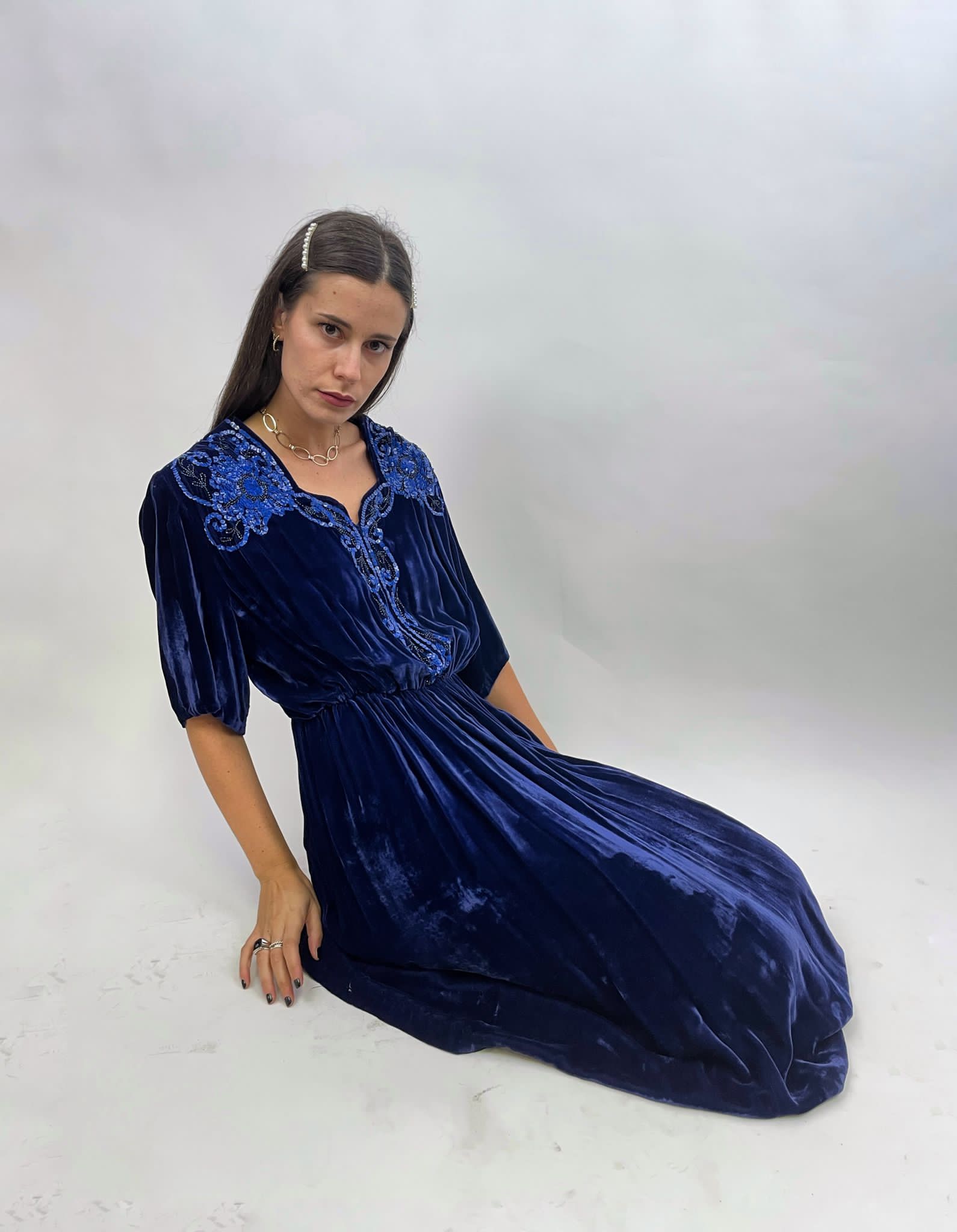 Abito in velluto con paillettes anni '30 - Fangovintage
