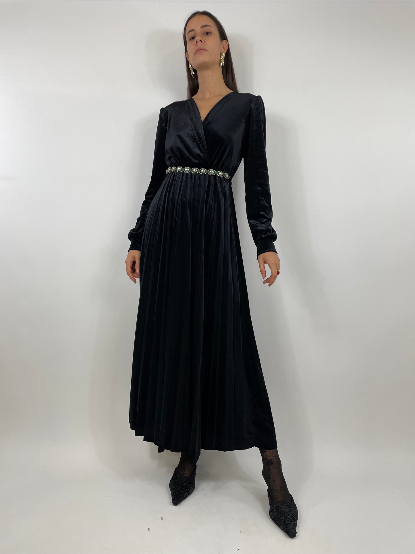 Abito lungo velluto nero clearance